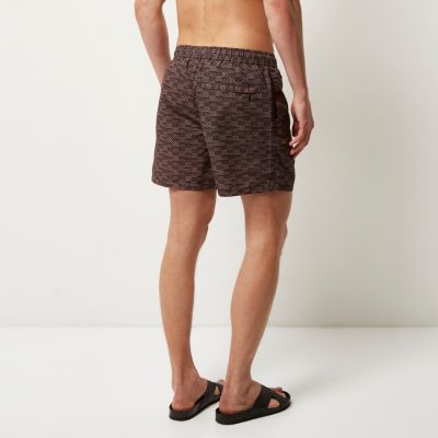 Brown printed swim shorts